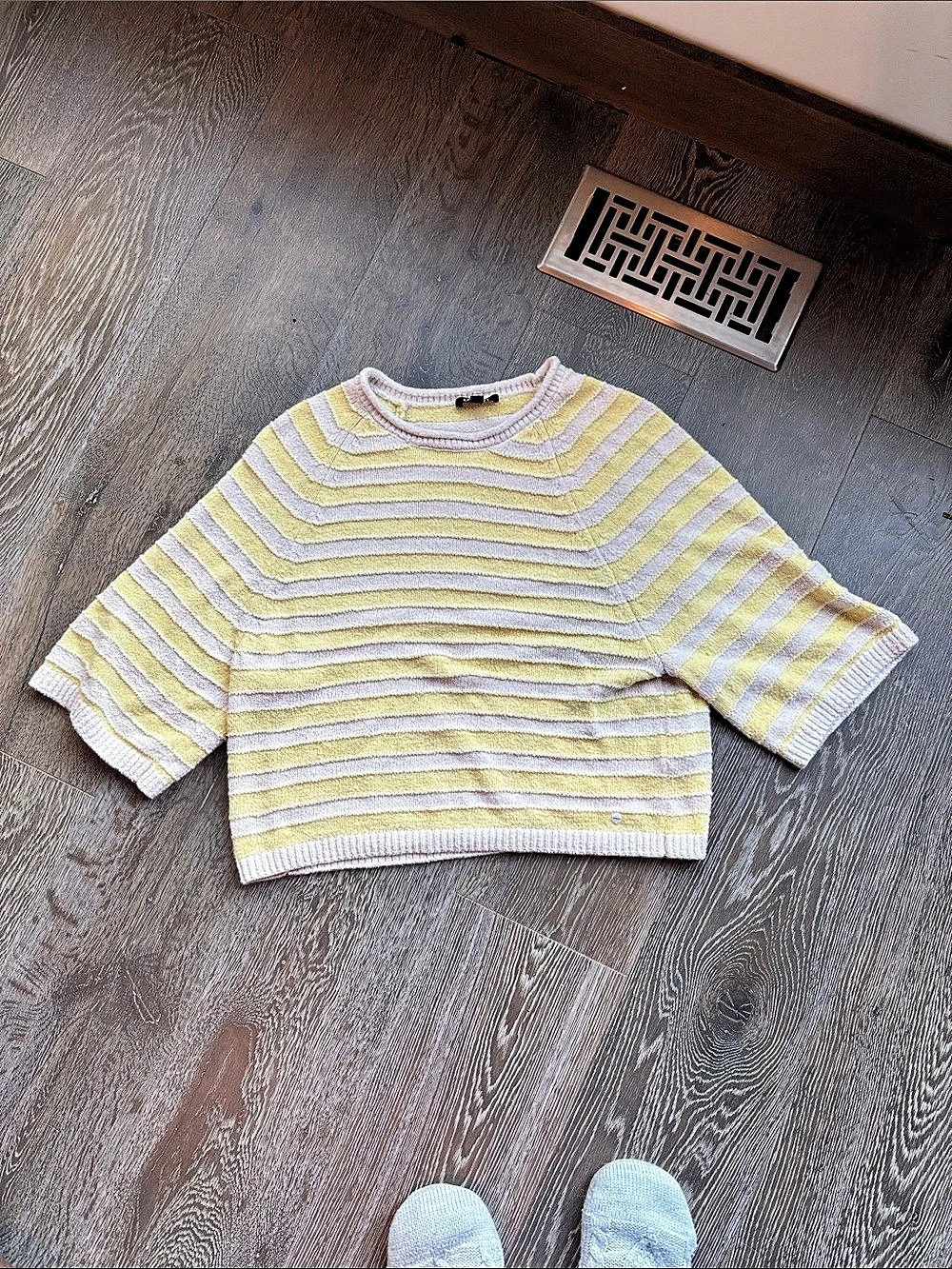 Olsen Henny Striped Knit Sweater in Yellow & White Size small